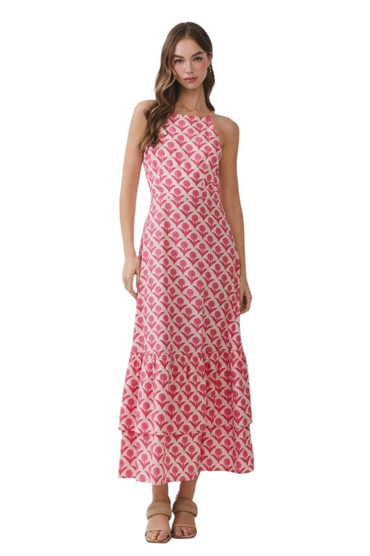 Pink BlockPrint Midi