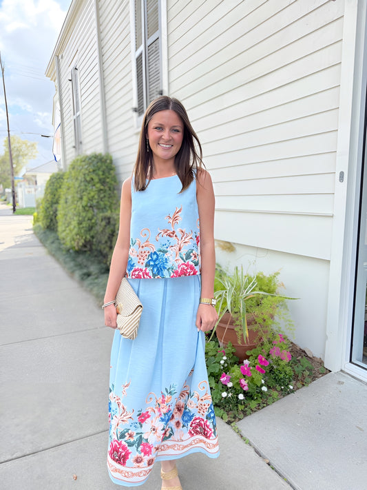 Blue Florals Skirt Set