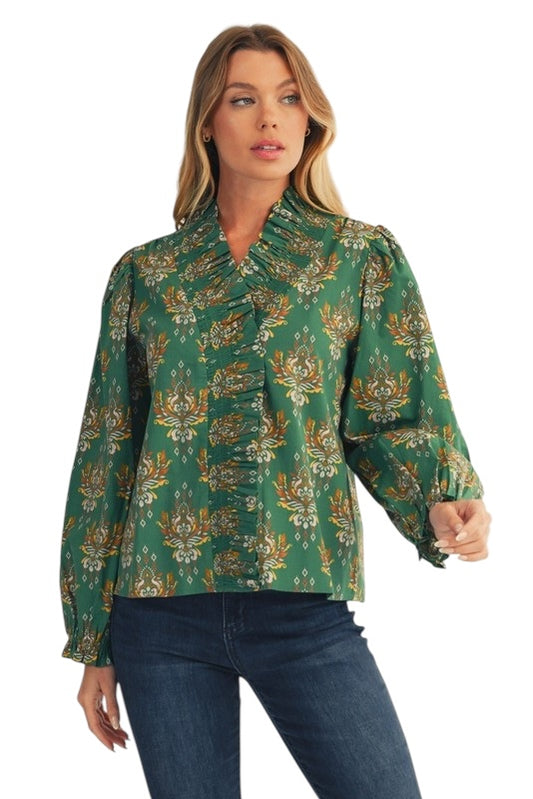 Center Smocked Ruffle Blouse
