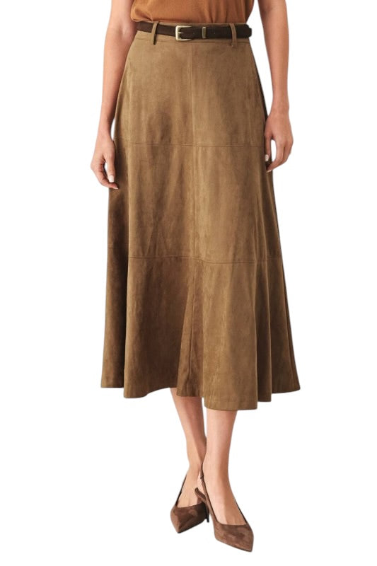 Suede Belted Midi Skirt