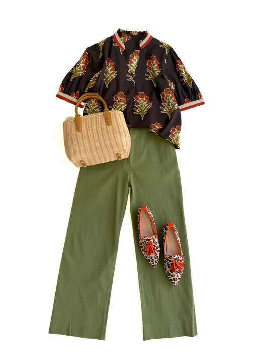 Chocolate Floral Split Neck Top