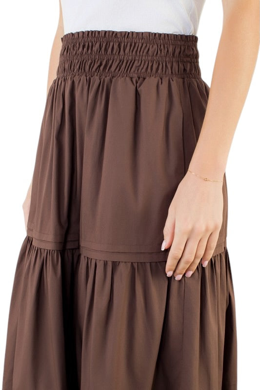 Tiered Midi Skirt in Chocolate