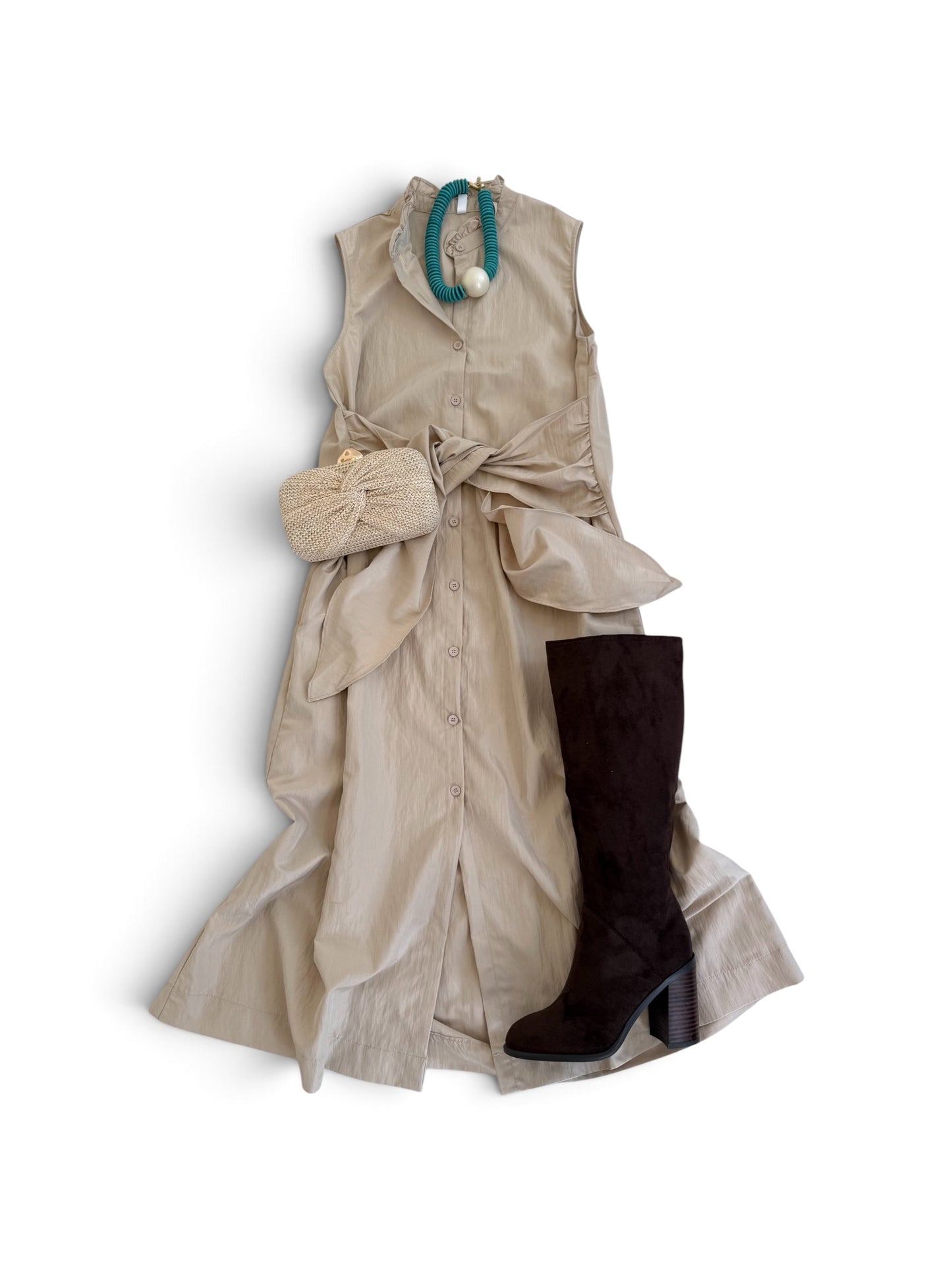 Taupe Tie Waist Midi