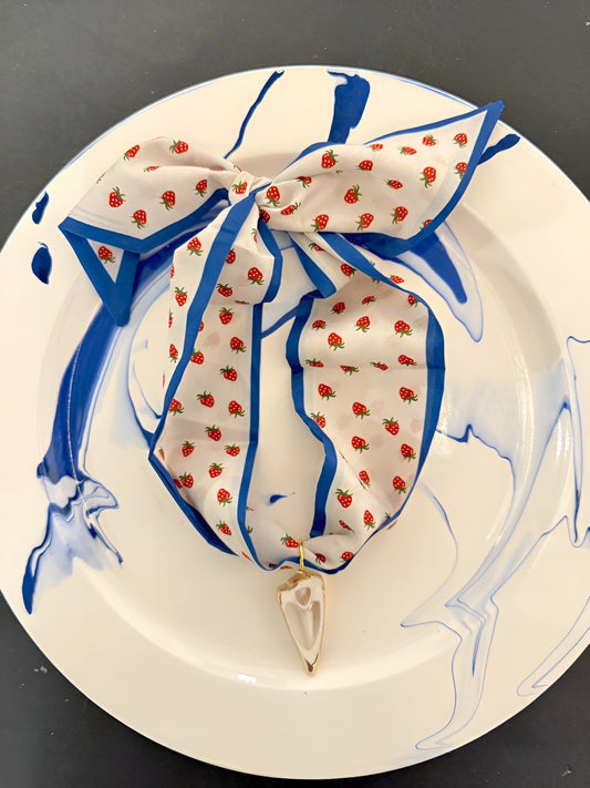 Strawberry Scarf Necklace w/ Flat Spiral Shell Pendant