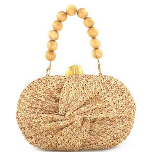 Raffia Knot Clutch w/ Beaded Handle