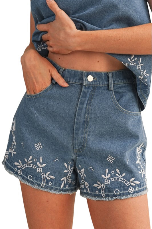 Denim Embroidered Set