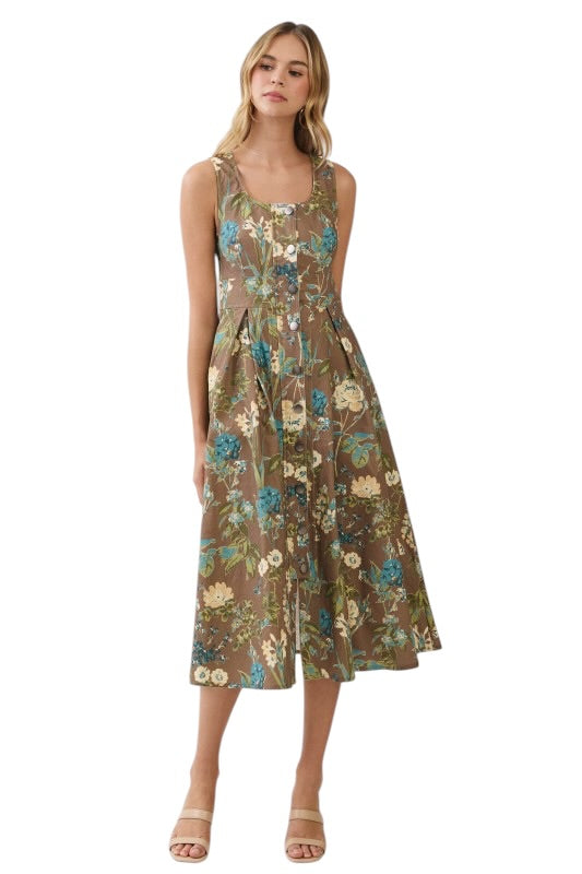 Mocha Floral Midi Dress