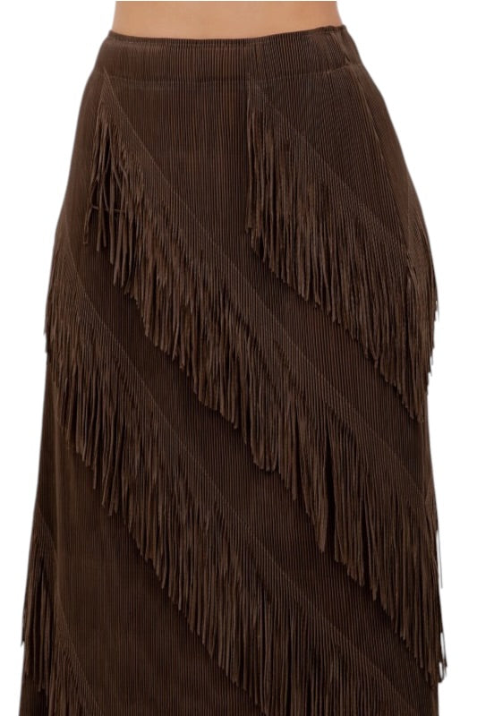 Asymmetrical Fringe Midi Skirt