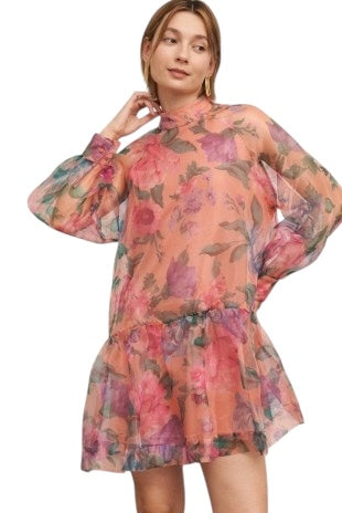 Coral & Peach Floral Organza Mini