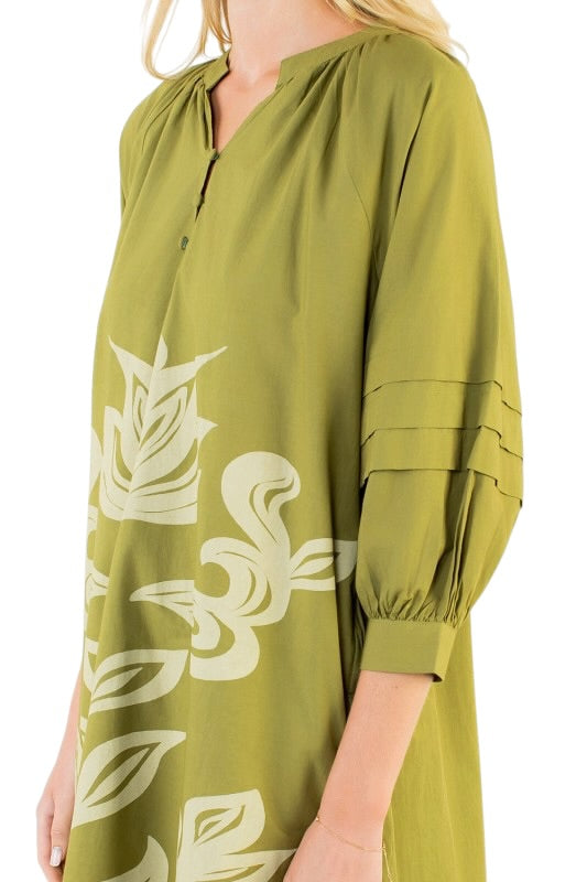 Olive Botanical Shirt Dress