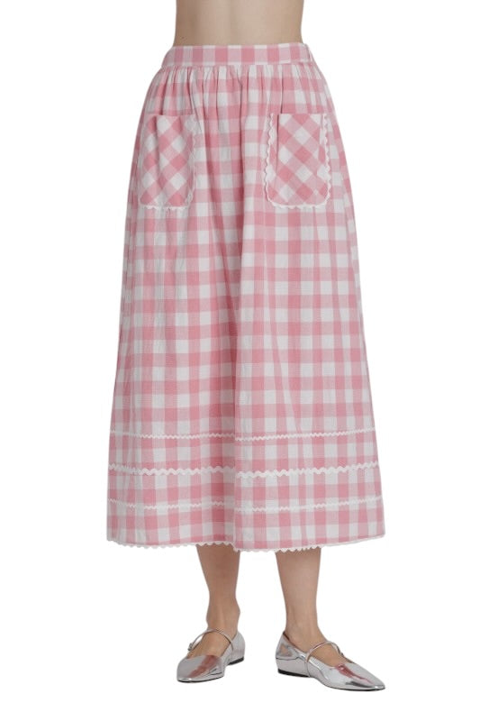 Pink Gingham Midi Skirt