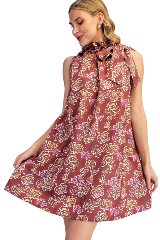 Tie Neck Floral Mini
