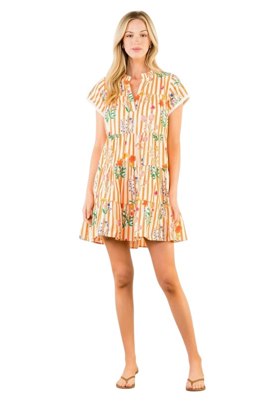 Orange Stripe Floral Mini