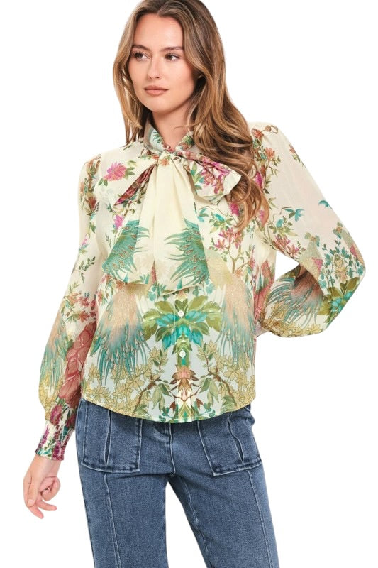 Peacock Tie Front Blouse
