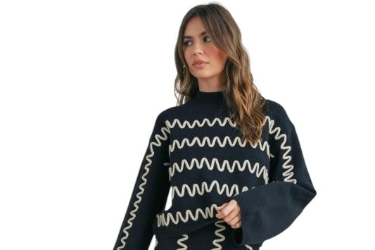 Black & Oatmeal Squiggles Sweater
