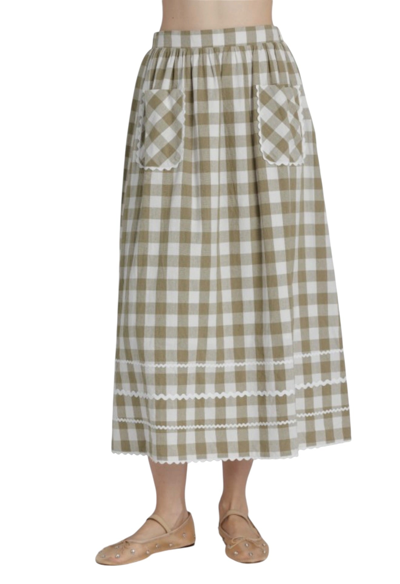 Sage Gingham Midi Skirt