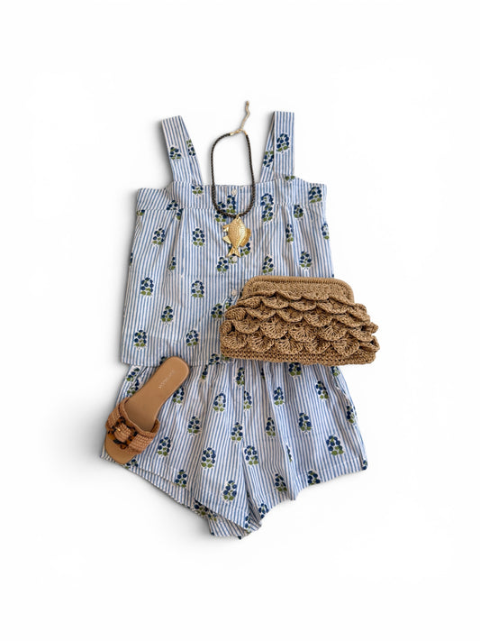 Foxy Square Neck Set in Blue Stripe