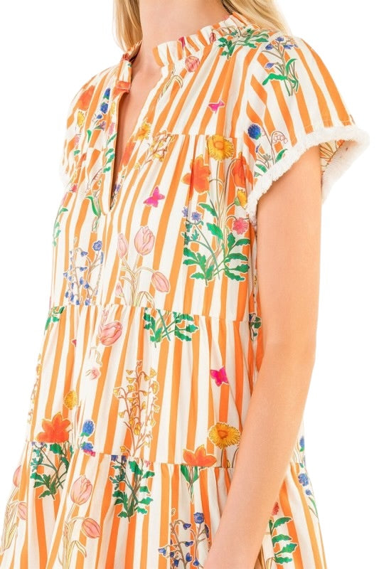 Orange Stripe Floral Mini