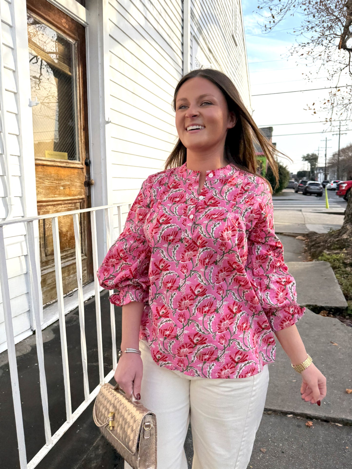 Court Shirt in Pink & Red Poppy