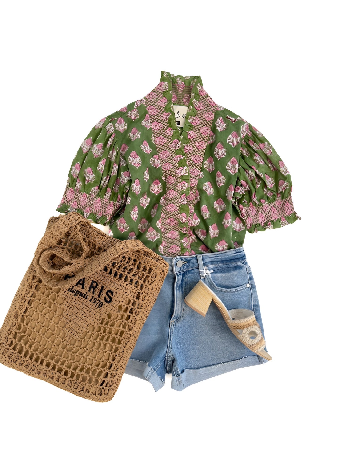 Della Top in Pink & Green Blockprint