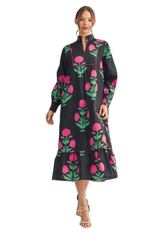 Black & Pink Marigold Midi