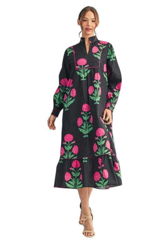 Black & Pink Marigold Midi