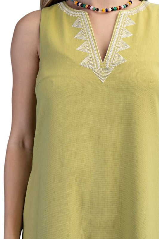 Linen Sleevless Midi in Green Tea