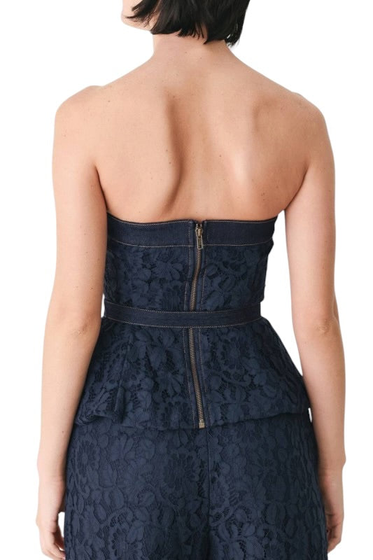 Denim & Navy Lace Strapless Top