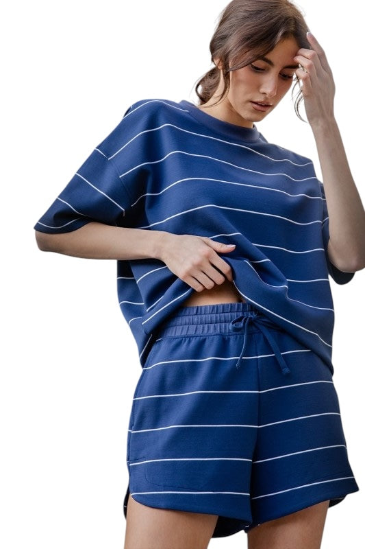 Scuba Tulip Short in Navy/Cream Stripe
