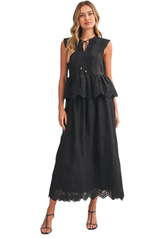 Black Eyelet Skirt Set