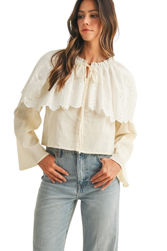 Cream Eyelet Cape Top