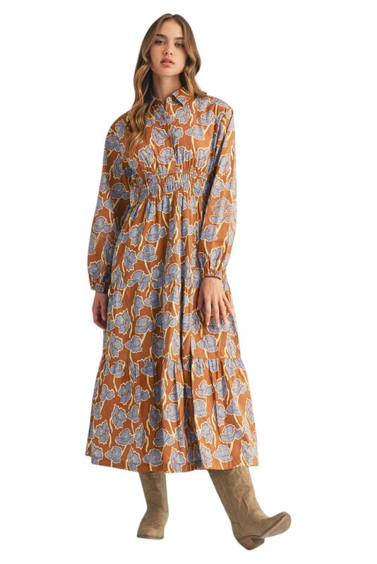 Toffee & Blue Poppy Smocked Waist Dress