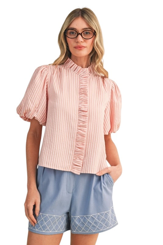 Ruffle Front Blouse - 4 Colors