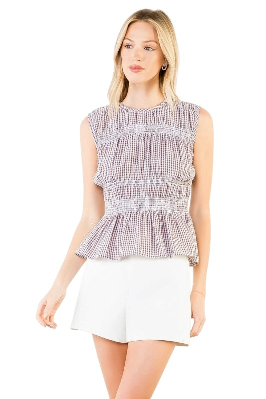 Chocolate Gingham Smocked Top