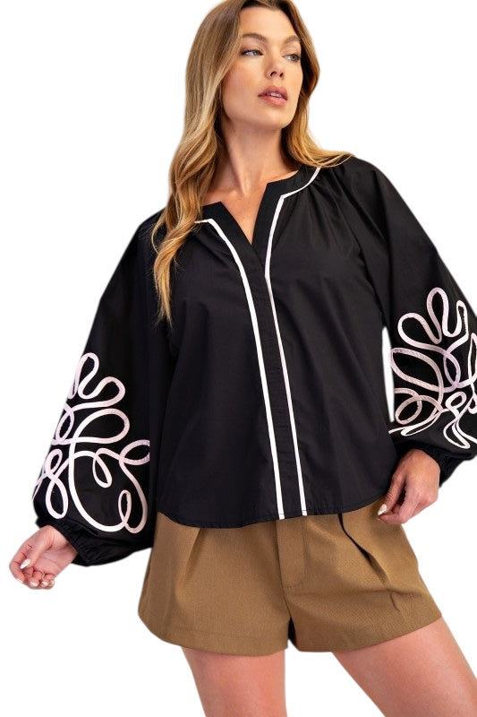 Ribbon Detail Blouse in Black