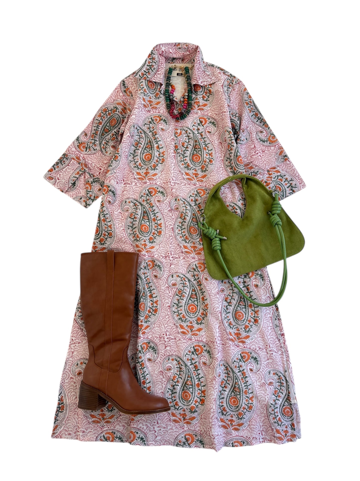 Carondelet Shirt Dress in Rust & Olive Paisley