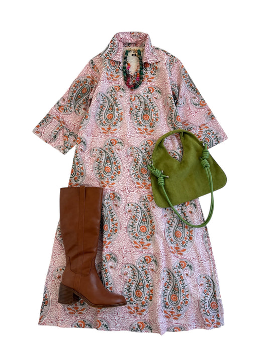 Carondelet Shirt Dress in Rust & Olive Paisley