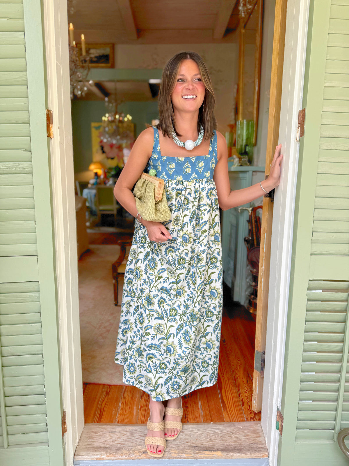 Summer Blues Tie Shoulder Midi