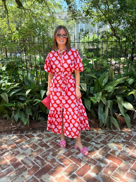 Meg Midi in Red & Pink Shells