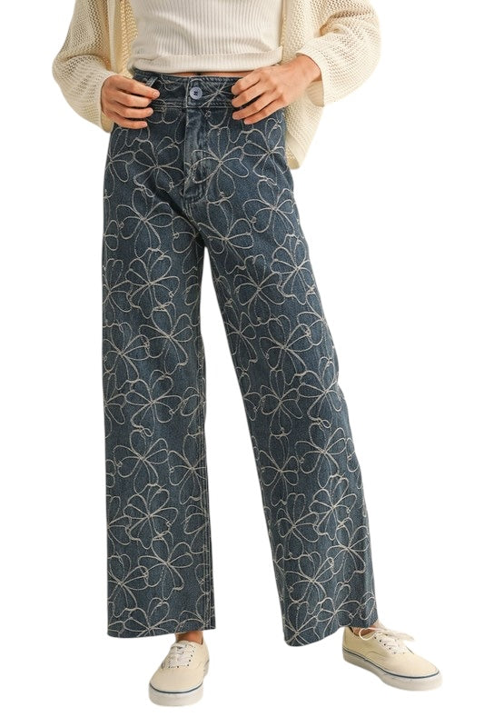 Daisy Stitched Dark Denim Jean
