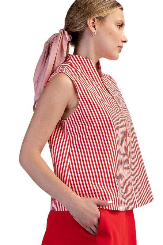 Stripe High Neck Sleevless Top- 2 Colors