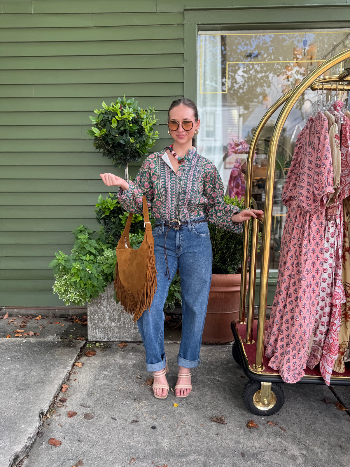State Street Blouse in Jade & Pink