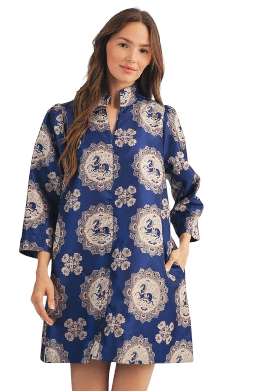 Navy Jacquard Equestrian Shift
