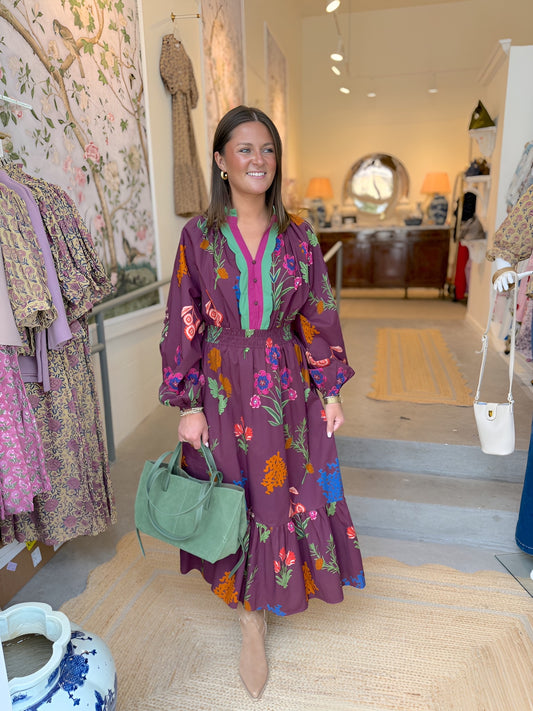 Mixed Florals Midi in Plum