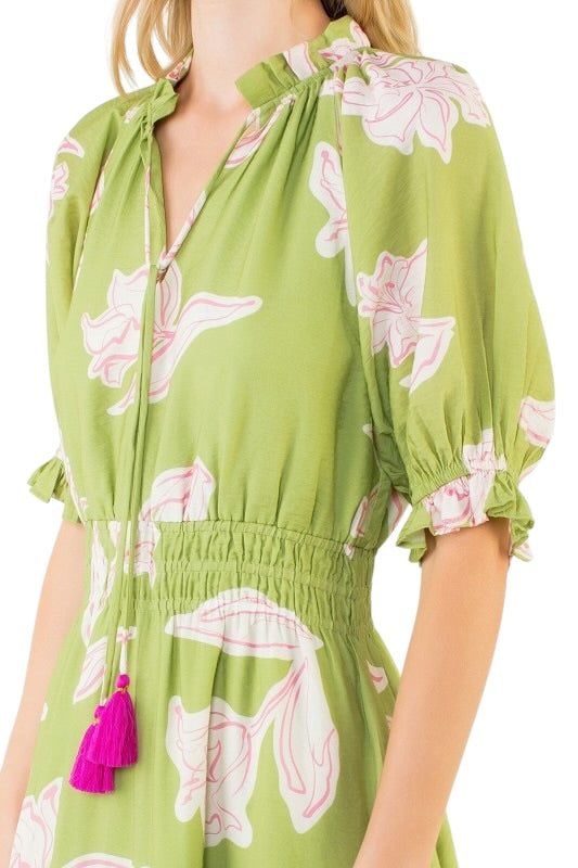 Lime Tulips Elastic Waist Midi