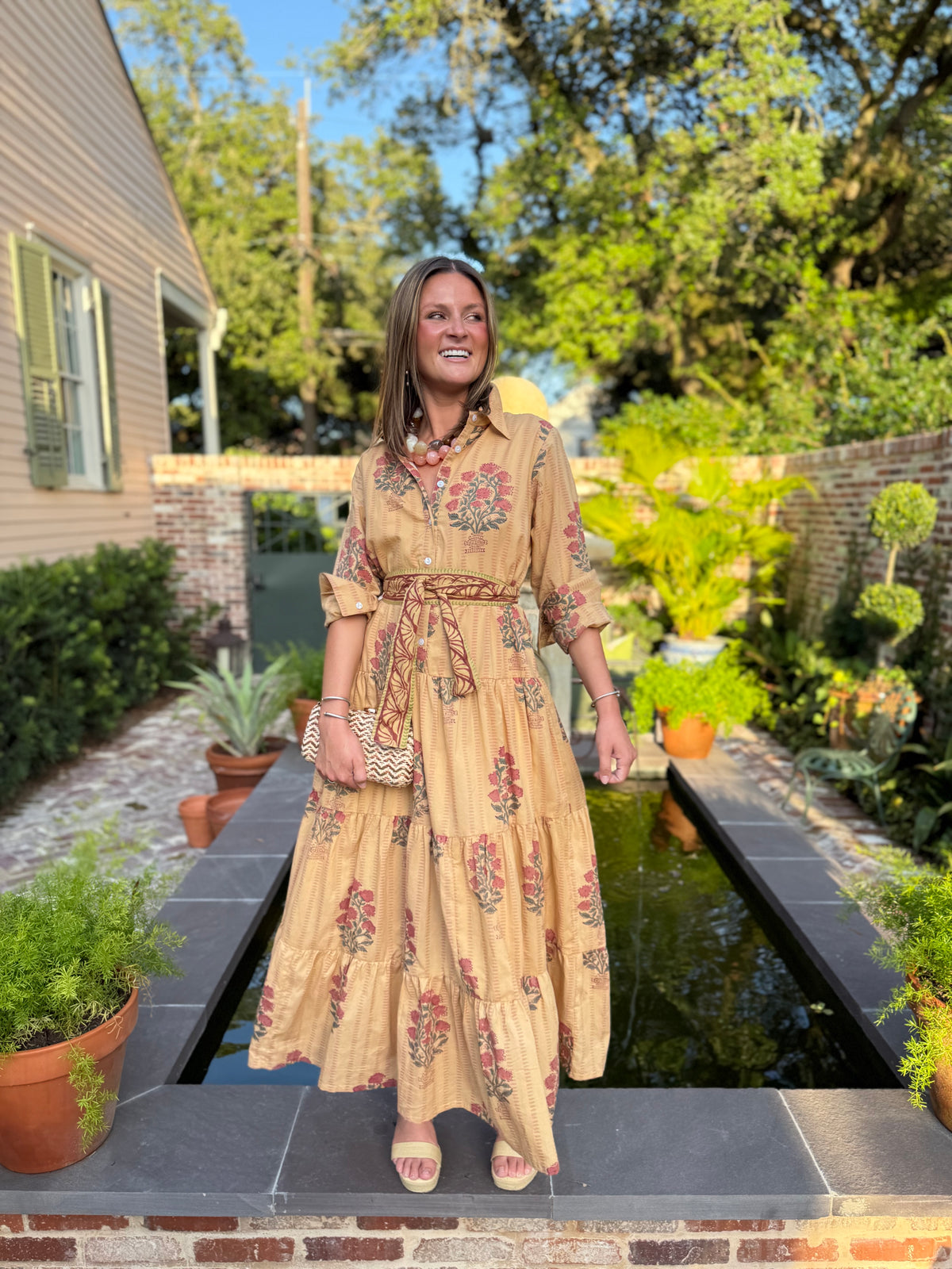Octavia Street Shirt Dress in Coral Floral Urns