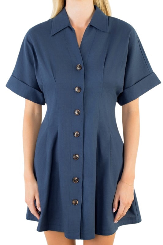 Navy Button Front Mini