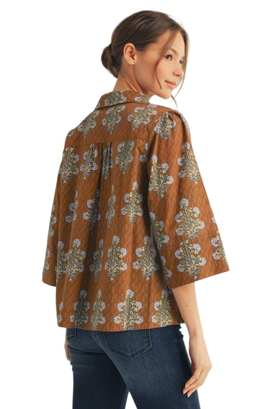 Chocolate & Blue Marigold Top