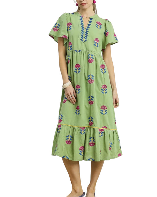 Essie Embroidered Midi in Green