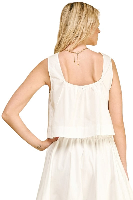 Poplin Flared Tank in White